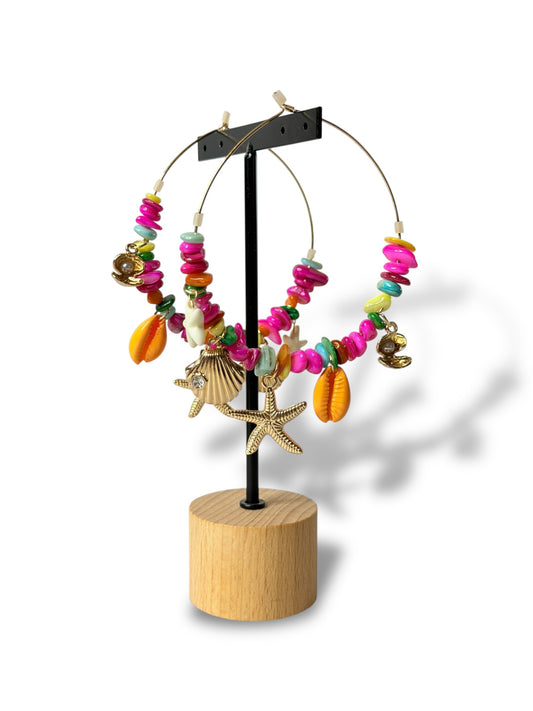 BALI - BOUCLES D'OREILLES CREOLES AVEC COQUILLAGE