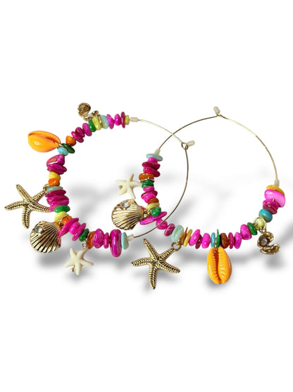 BALI - BOUCLES D'OREILLES CREOLES AVEC COQUILLAGE