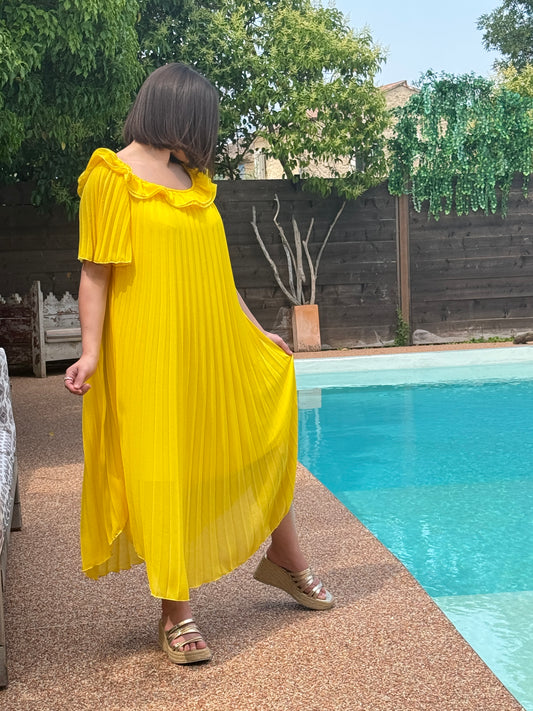 TILINA - ROBE JAUNE PLIS SOLEIL JUSQU'A LA TAILLE 52