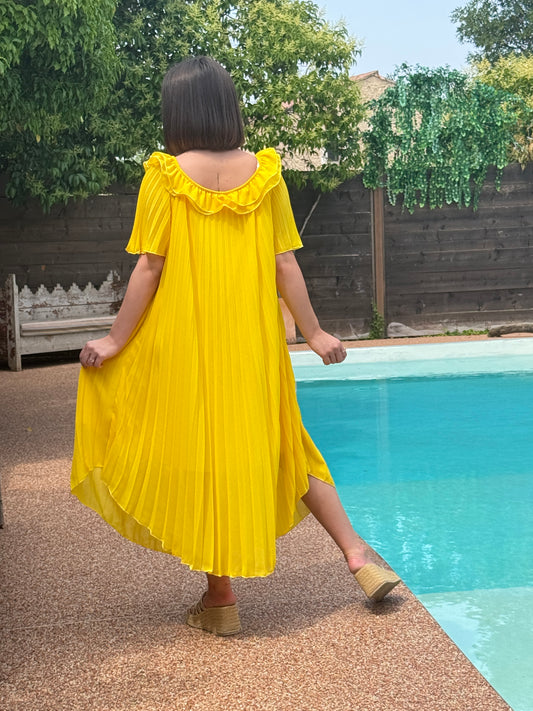 TILINA - ROBE JAUNE PLIS SOLEIL JUSQU'A LA TAILLE 52