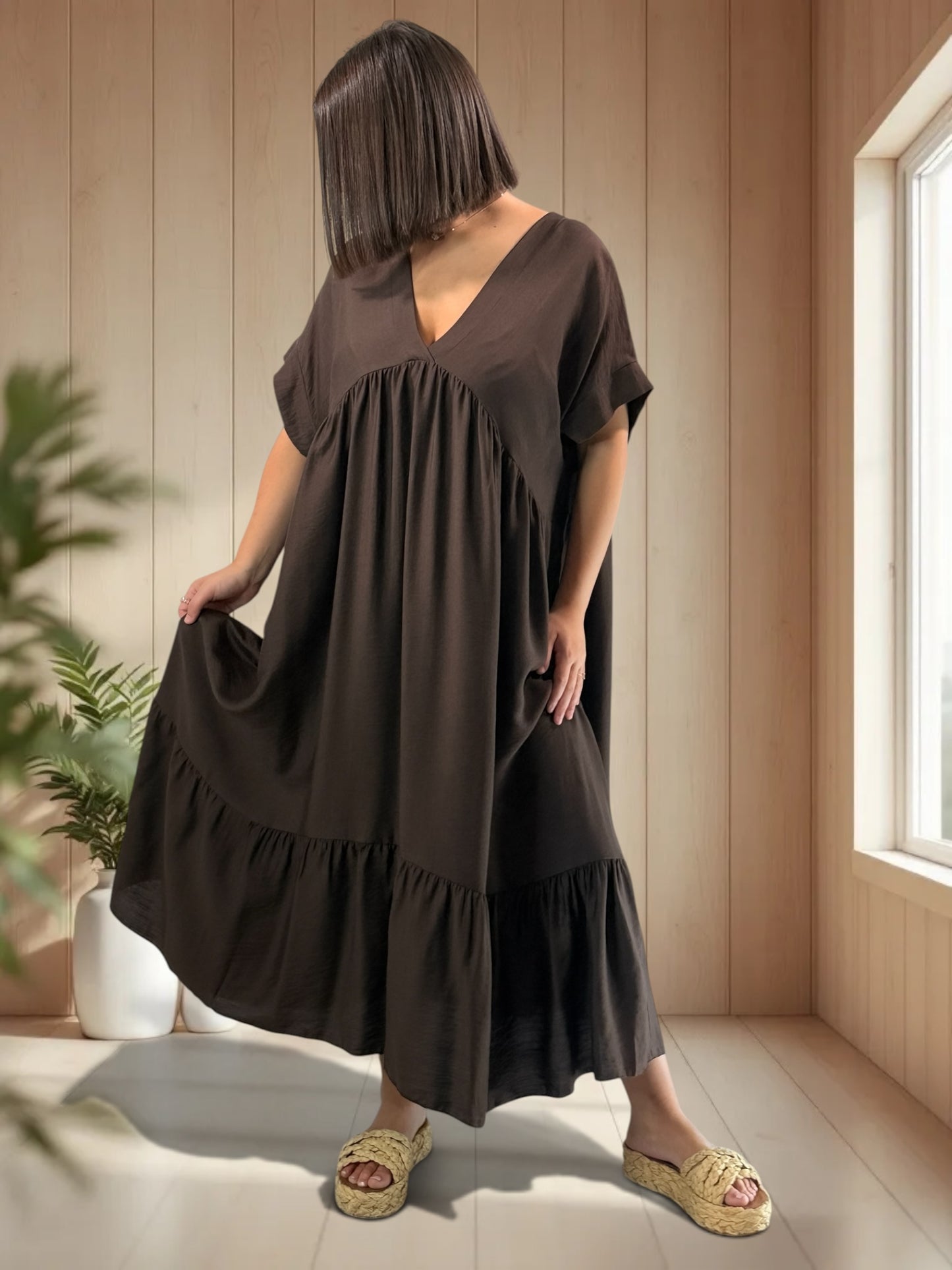CLOE - ROBE LONGUE MARRON JUSQU'A LA TAILLE 54