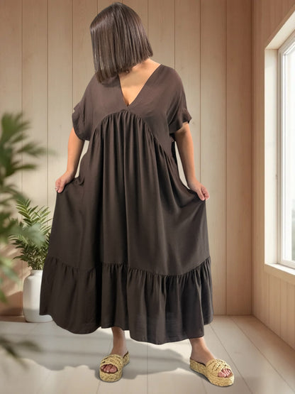 CLOE - ROBE LONGUE MARRON JUSQU'A LA TAILLE 54