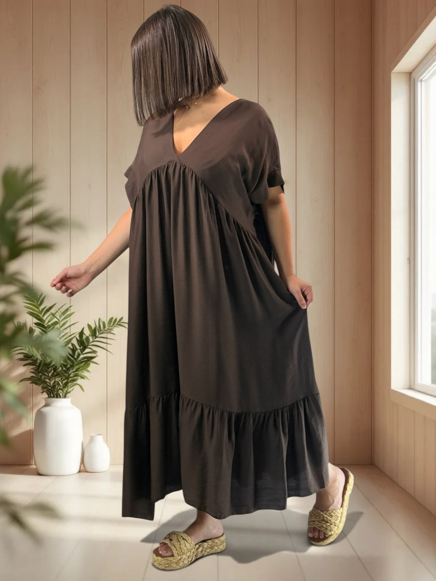 CLOE - ROBE LONGUE MARRON JUSQU'A LA TAILLE 54