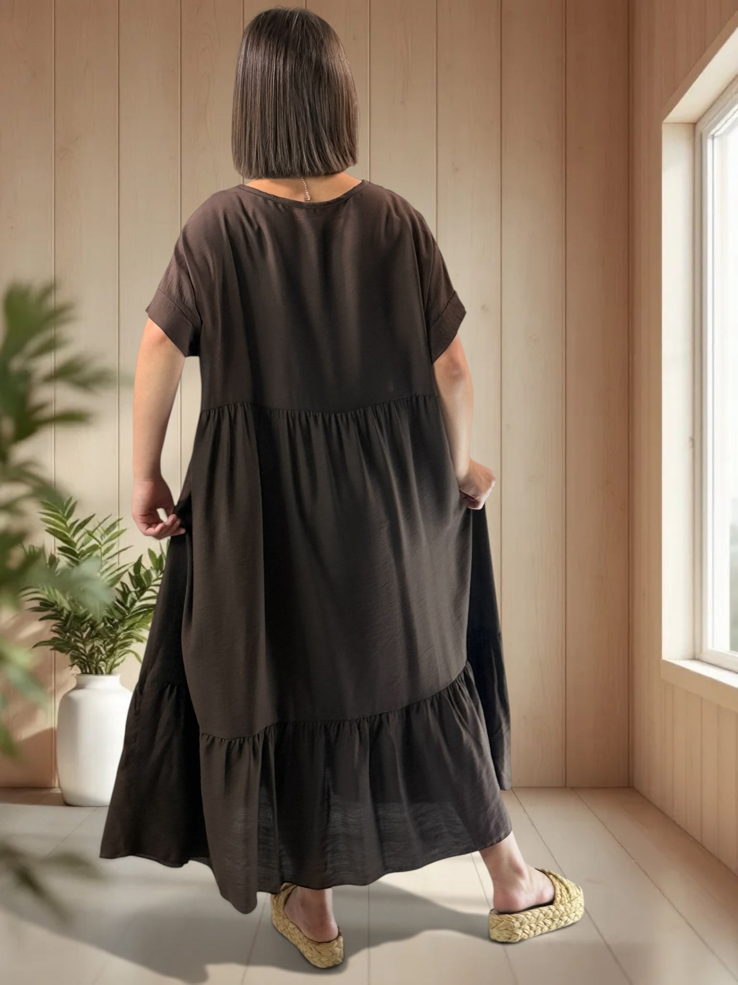 CLOE - ROBE LONGUE MARRON JUSQU'A LA TAILLE 54