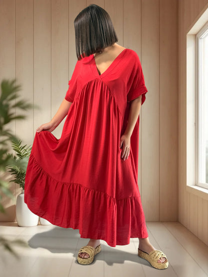 CLOE - ROBE LONGUE ROUGE JUSQU'A LA TAILLE 54