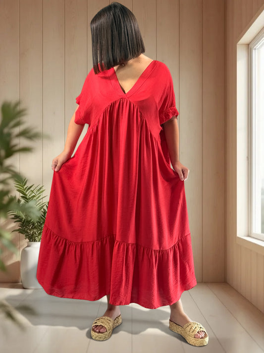 CLOE - ROBE LONGUE ROUGE JUSQU'A LA TAILLE 54