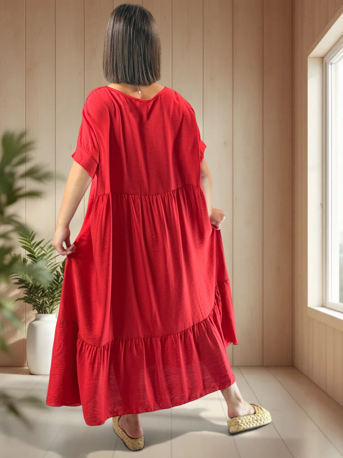 CLOE - ROBE LONGUE ROUGE JUSQU'A LA TAILLE 54