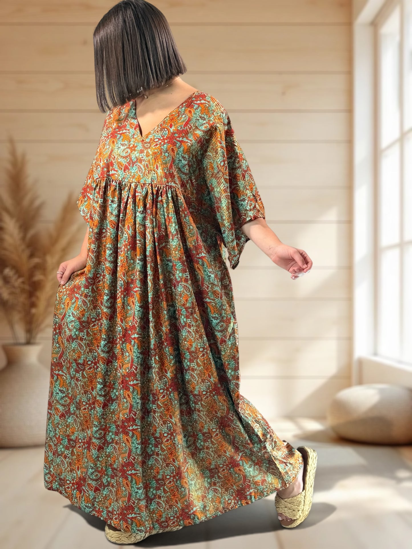 MATHILDA - ROBE LONGUE BOHEME SOIE JUSQU'A LA TAILLE 54