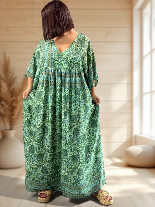MATHILDA - ROBE LONGUE BOHEME SOIE JUSQU'A LA TAILLE 54