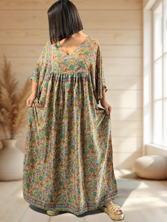MATHILDA - ROBE LONGUE BOHEME SOIE JUSQU'A LA TAILLE 54