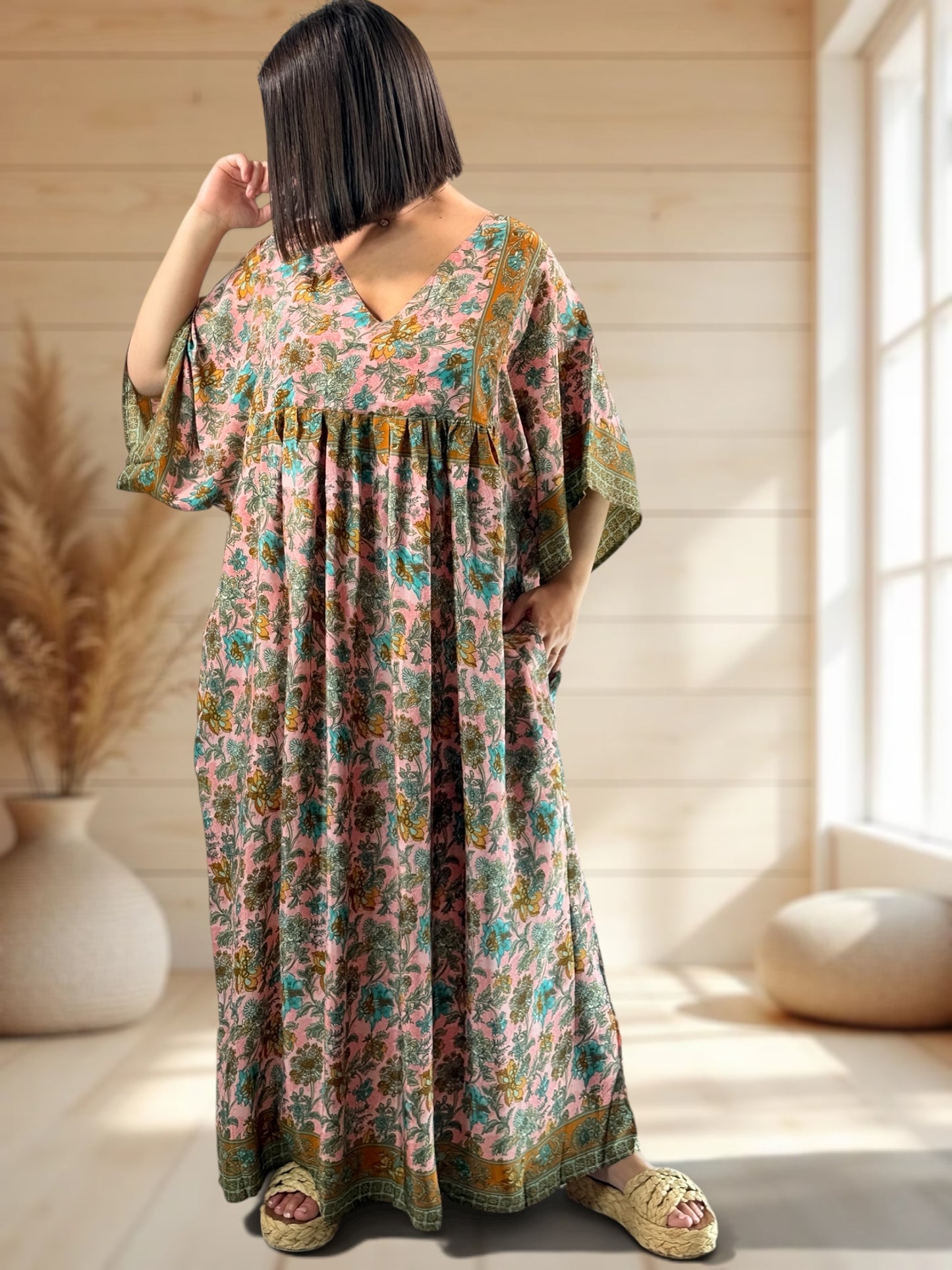 MATHILDA - ROBE LONGUE BOHEME SOIE JUSQU'A LA TAILLE 54