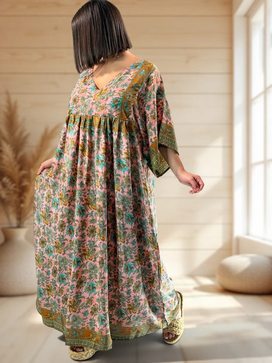 MATHILDA - ROBE LONGUE BOHEME SOIE JUSQU'A LA TAILLE 54