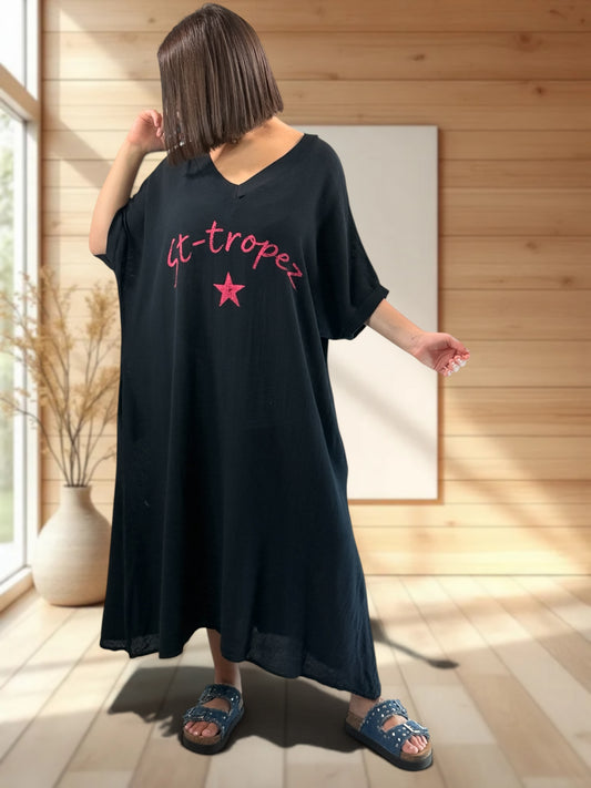 PAOLA - ROBE NOIRE EN COTON JUSQU'A LA TAILLE 54