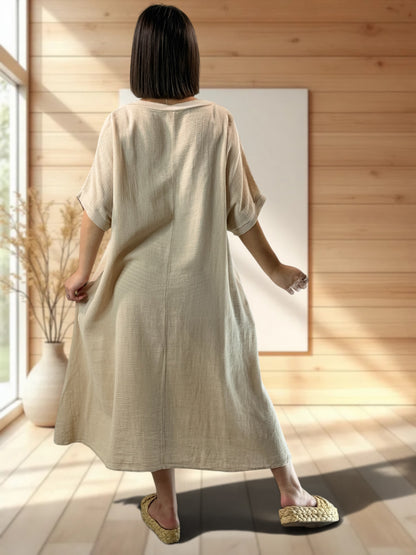 PAOLA - ROBE BEIGE EN COTON JUSQU'A LA TAILLE 54