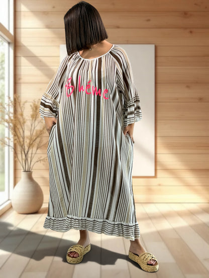 FRANCESCA - ROBE A RAYURE MARRON JUSQU'A LA TAILLE 56