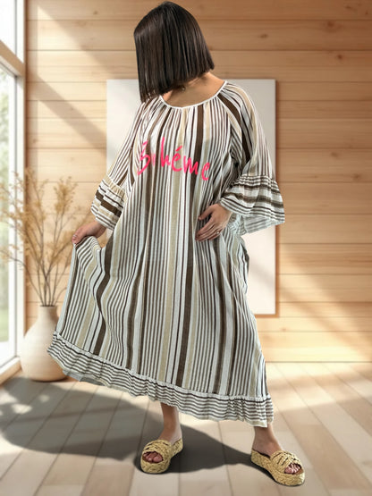 FRANCESCA - ROBE A RAYURE MARRON JUSQU'A LA TAILLE 56