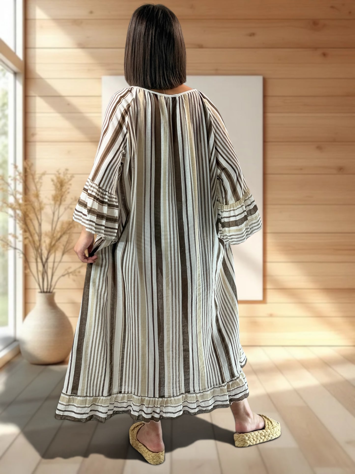 FRANCESCA - ROBE A RAYURE MARRON JUSQU'A LA TAILLE 56