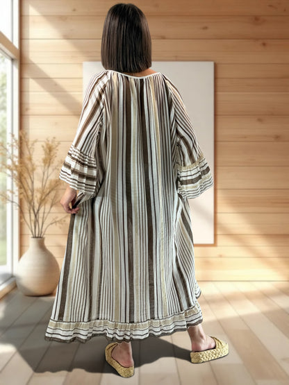 FRANCESCA - ROBE A RAYURE MARRON JUSQU'A LA TAILLE 56