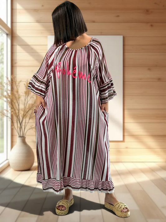 FRANCESCA - ROBE A RAYURE ROUGE INDIEN JUSQU'A LA TAILLE 56