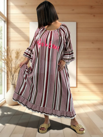 FRANCESCA - ROBE A RAYURE ROUGE INDIEN JUSQU'A LA TAILLE 56