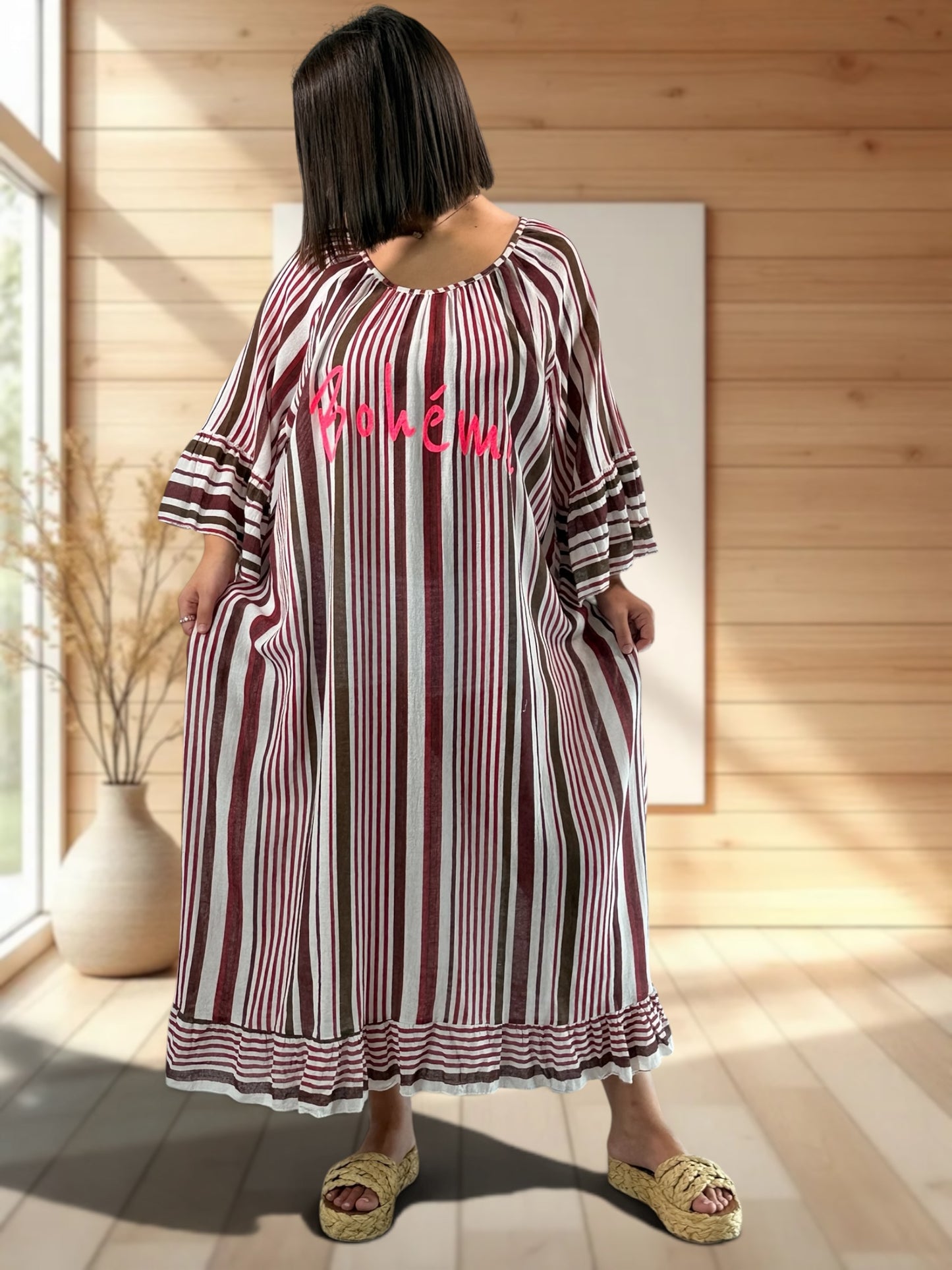 FRANCESCA - ROBE A RAYURE ROUGE INDIEN JUSQU'A LA TAILLE 56