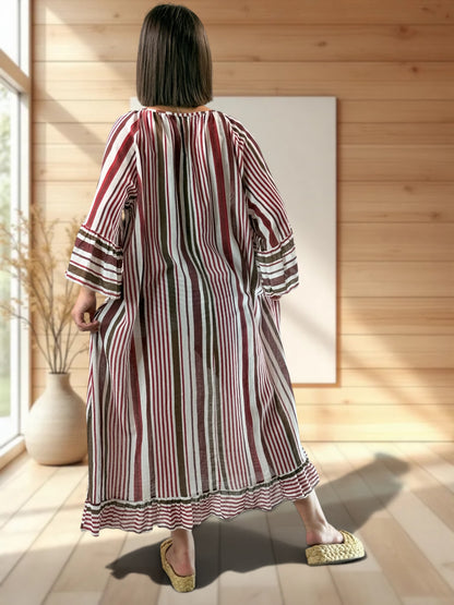 FRANCESCA - ROBE A RAYURE ROUGE INDIEN JUSQU'A LA TAILLE 56