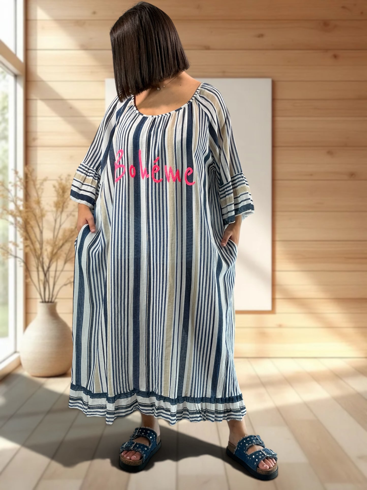 FRANCESCA - ROBE A RAYURE MARINE JUSQU'A LA TAILLE 56