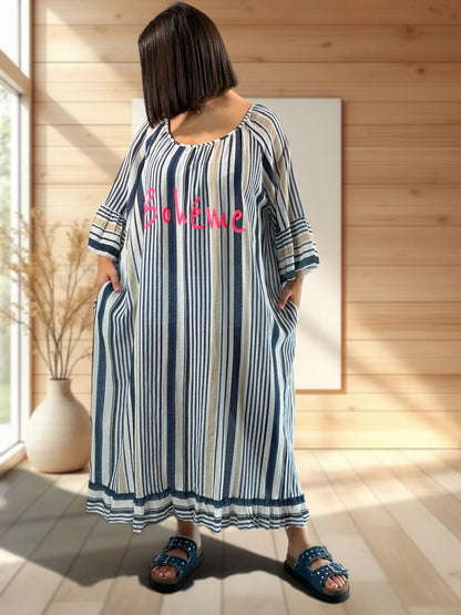 FRANCESCA - ROBE A RAYURE MARINE JUSQU'A LA TAILLE 56