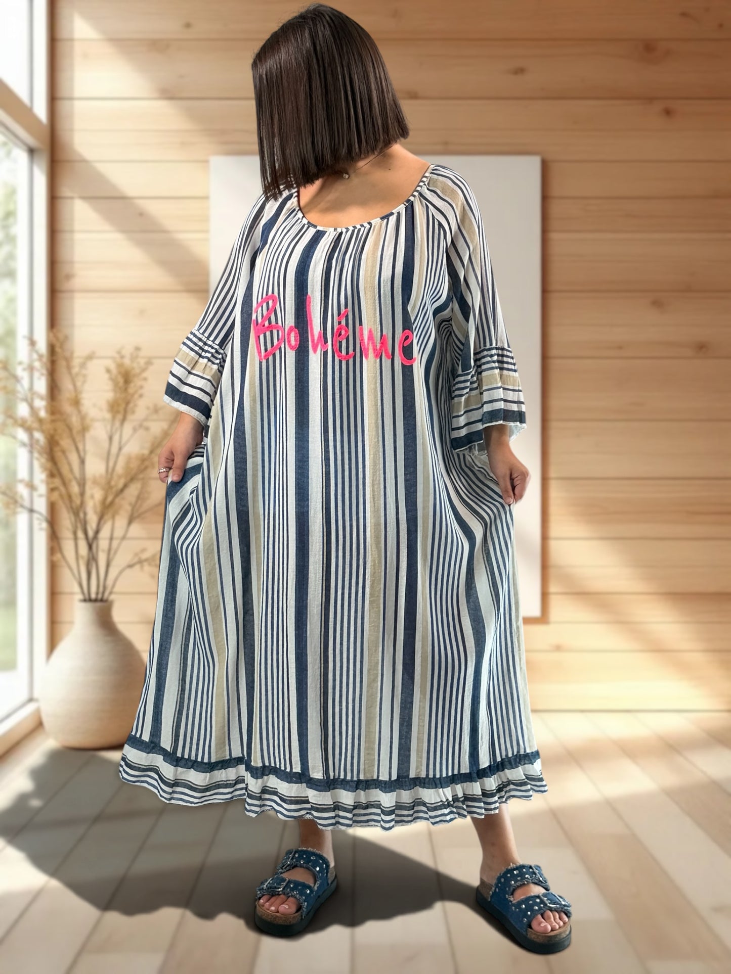 FRANCESCA - ROBE A RAYURE MARINE JUSQU'A LA TAILLE 56