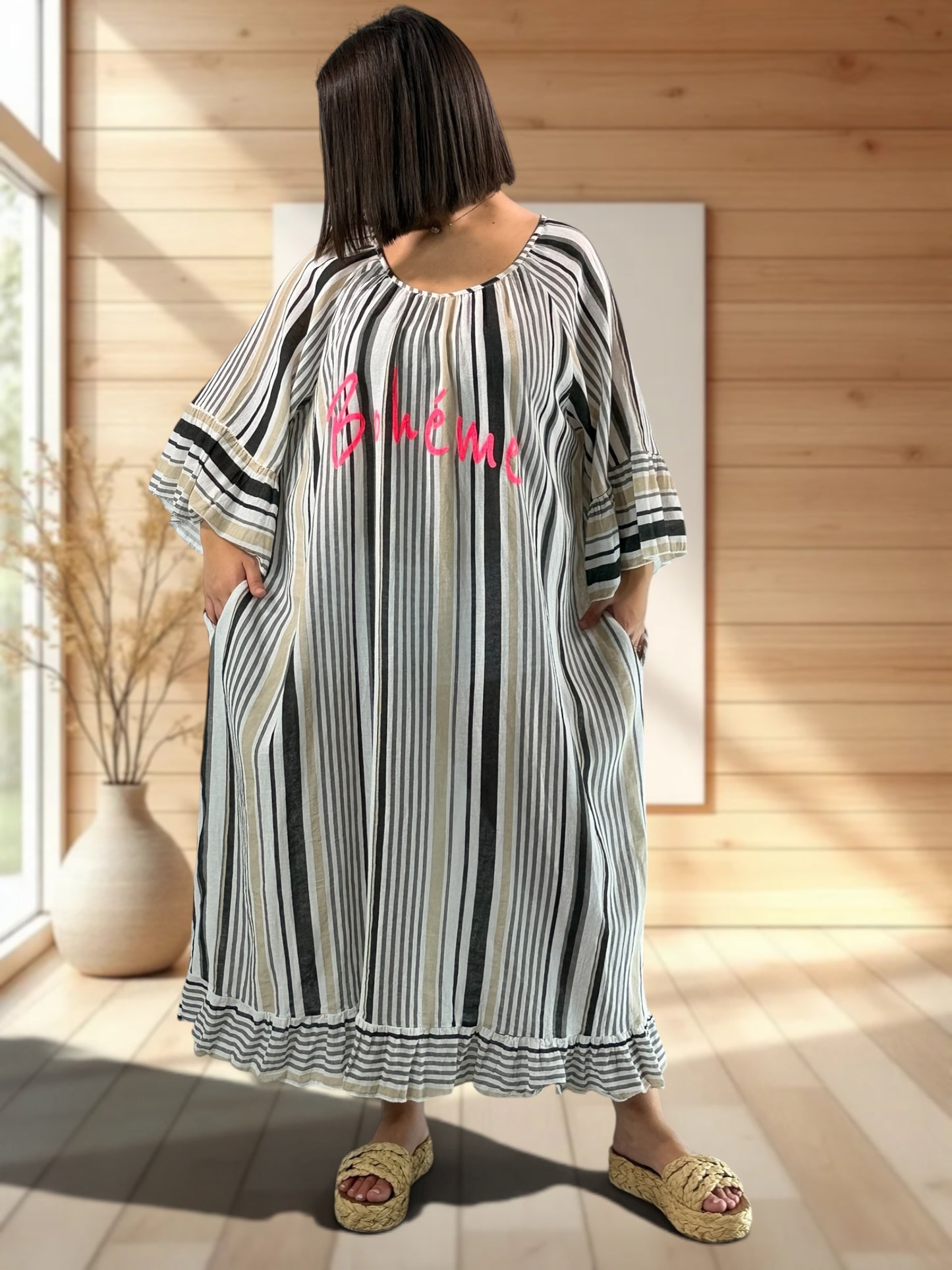 FRANCESCA - ROBE A RAYURE NOIRE JUSQU'A LA TAILLE 56