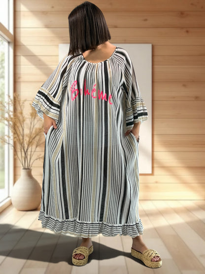 FRANCESCA - ROBE A RAYURE NOIRE JUSQU'A LA TAILLE 56