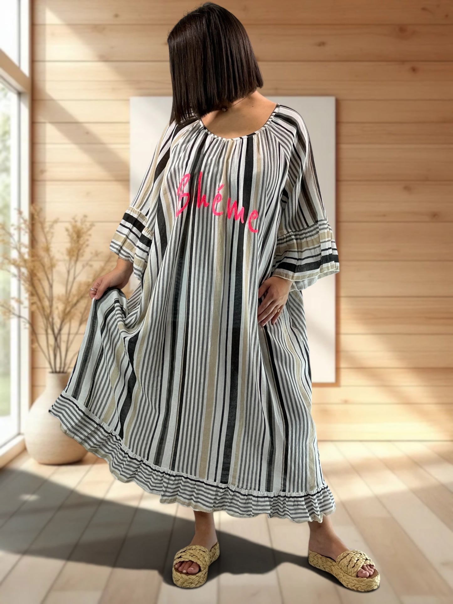 FRANCESCA - ROBE A RAYURE NOIRE JUSQU'A LA TAILLE 56