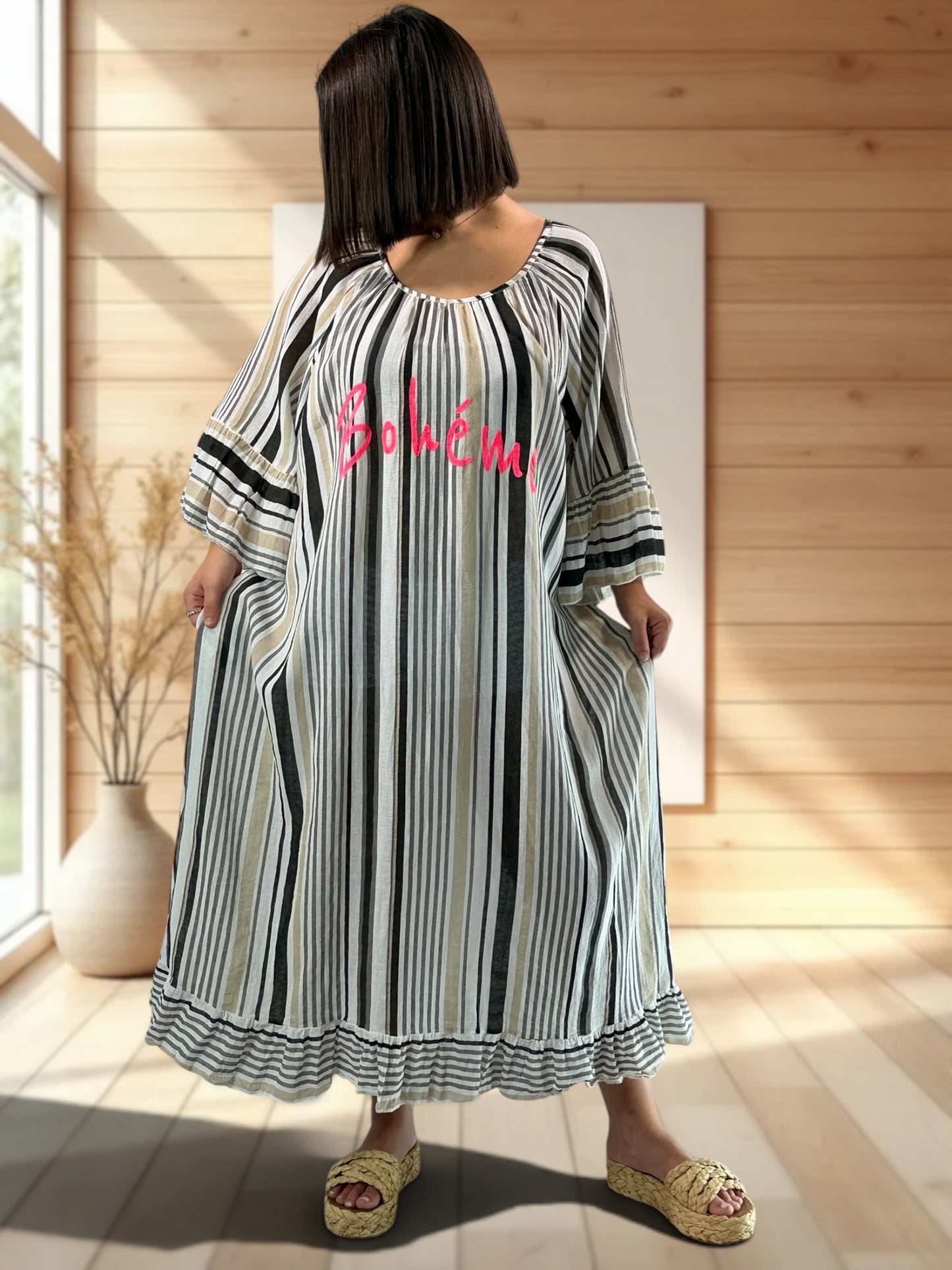 FRANCESCA - ROBE A RAYURE NOIRE JUSQU'A LA TAILLE 56