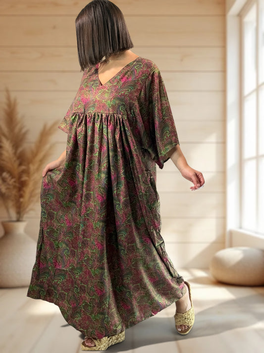MATHILDA - ROBE LONGUE BOHEME SOIE JUSQU'A LA TAILLE 54