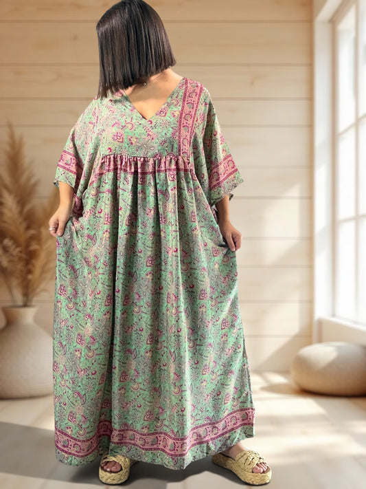 MATHILDA - ROBE LONGUE BOHEME SOIE JUSQU'A LA TAILLE 54