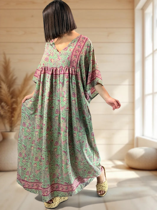 MATHILDA - ROBE LONGUE BOHEME SOIE JUSQU'A LA TAILLE 54
