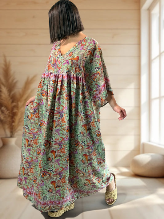 MATHILDA - ROBE LONGUE BOHEME SOIE JUSQU'A LA TAILLE 54