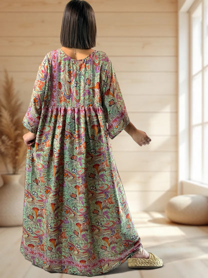 MATHILDA - ROBE LONGUE BOHEME SOIE JUSQU'A LA TAILLE 54