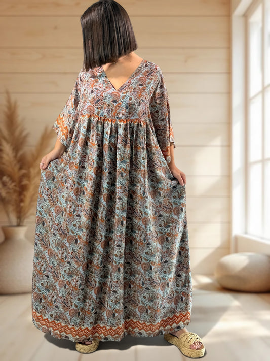 MATHILDA - ROBE LONGUE BOHEME SOIE JUSQU'A LA TAILLE 54