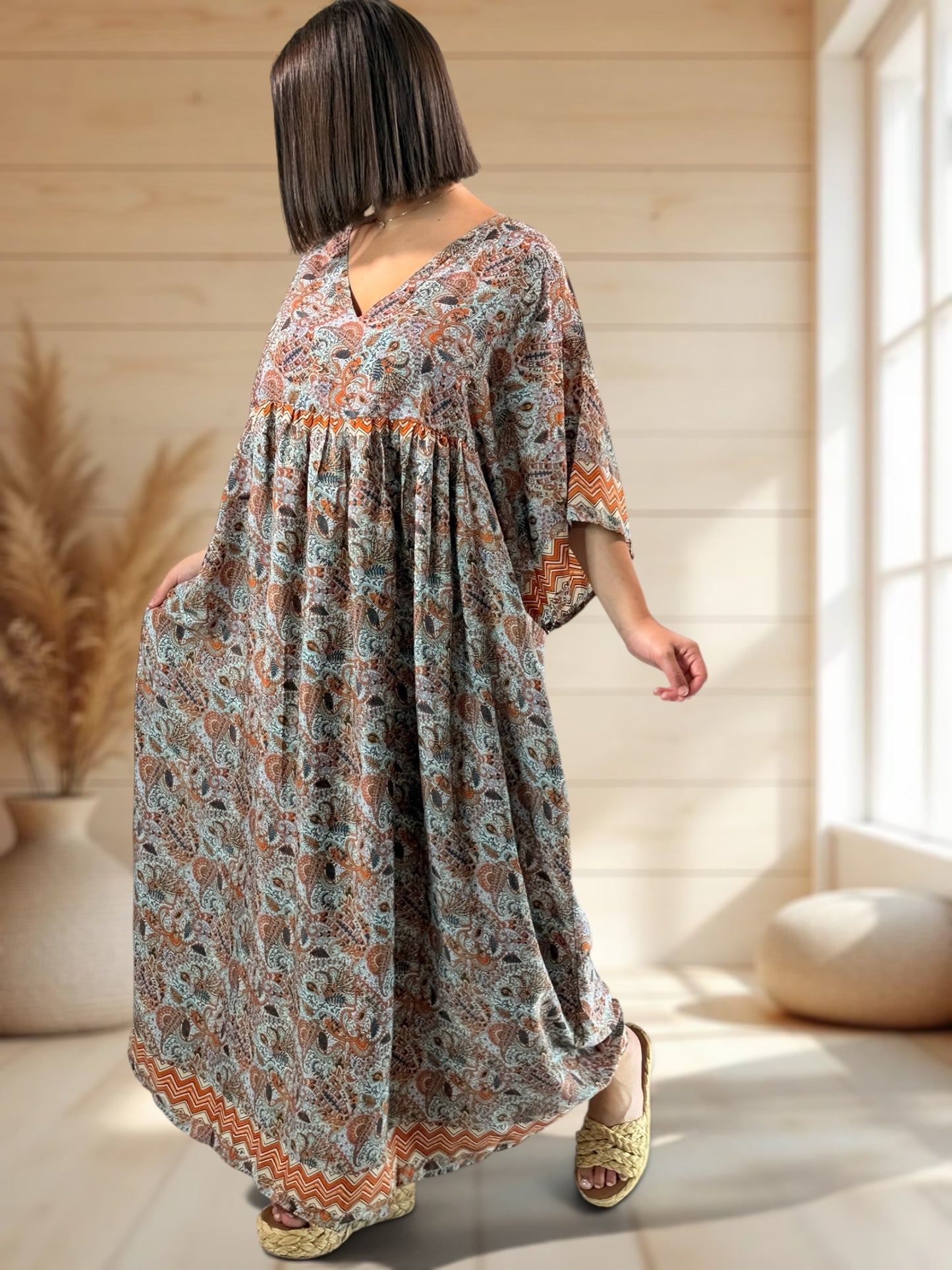 MATHILDA - ROBE LONGUE BOHEME SOIE JUSQU'A LA TAILLE 54