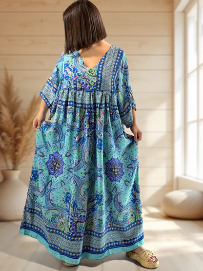 MATHILDA - ROBE LONGUE BOHEME SOIE JUSQU'A LA TAILLE 54