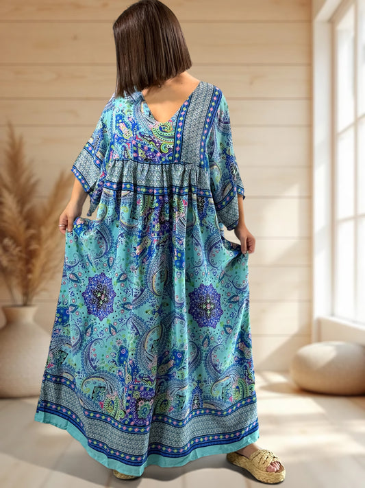 MATHILDA - ROBE LONGUE BOHEME SOIE JUSQU'A LA TAILLE 54