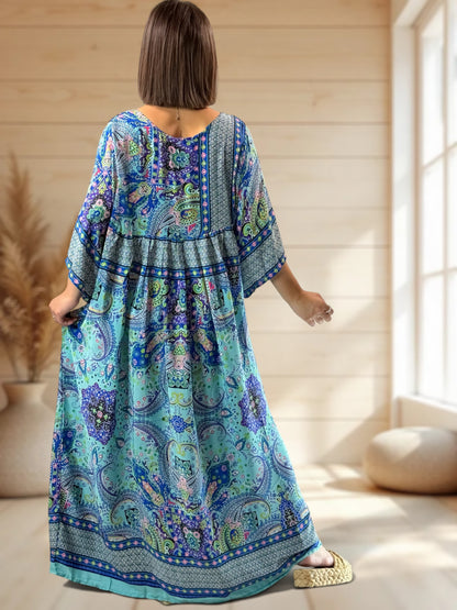 MATHILDA - ROBE LONGUE BOHEME SOIE JUSQU'A LA TAILLE 54