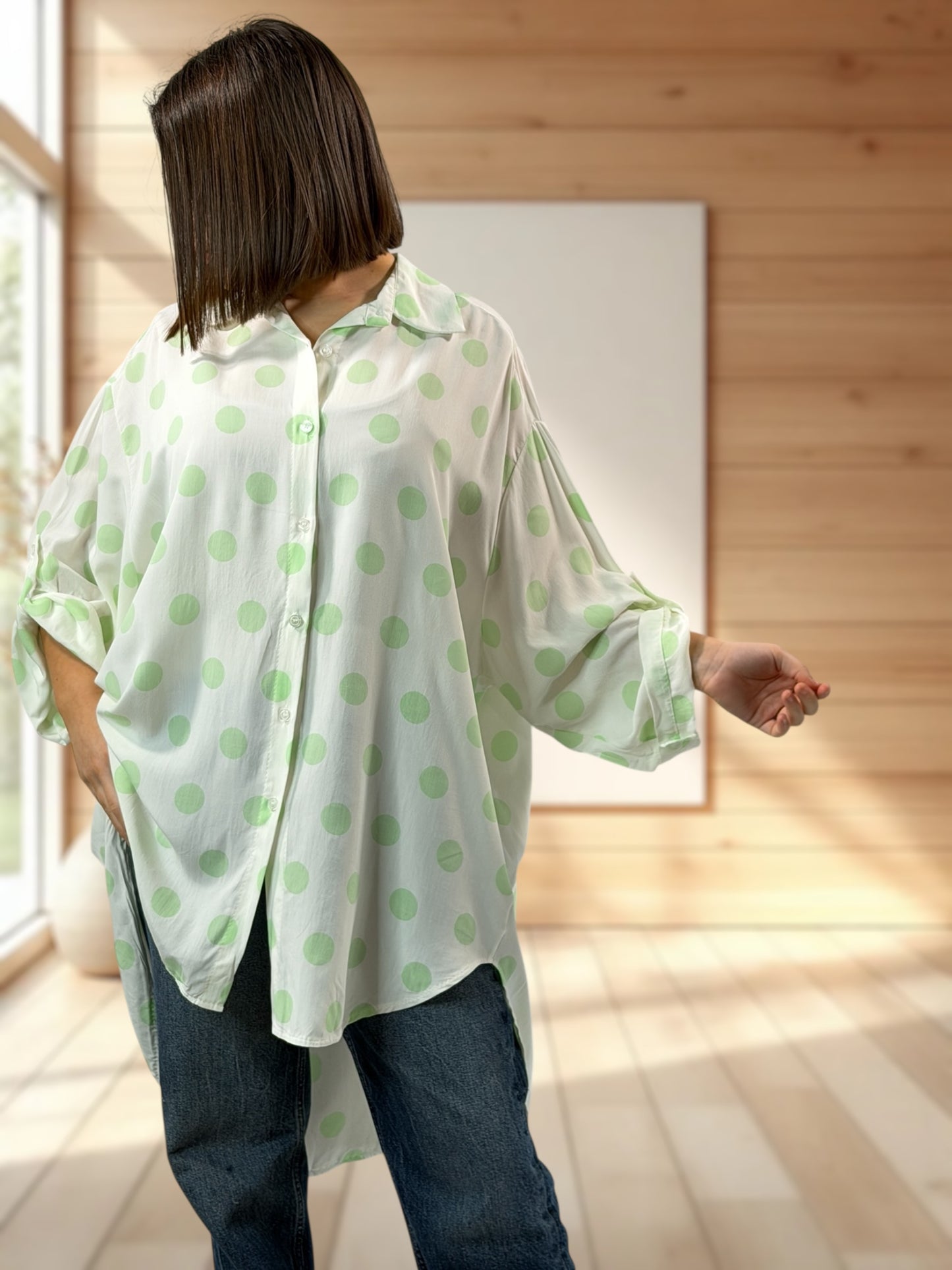 ANGY - CHEMISE OVERSIZE A POIS VERT JUSQU'A LA TAILLE 60