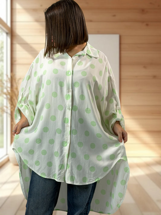 ANGY - CHEMISE OVERSIZE A POIS VERT JUSQU'A LA TAILLE 60