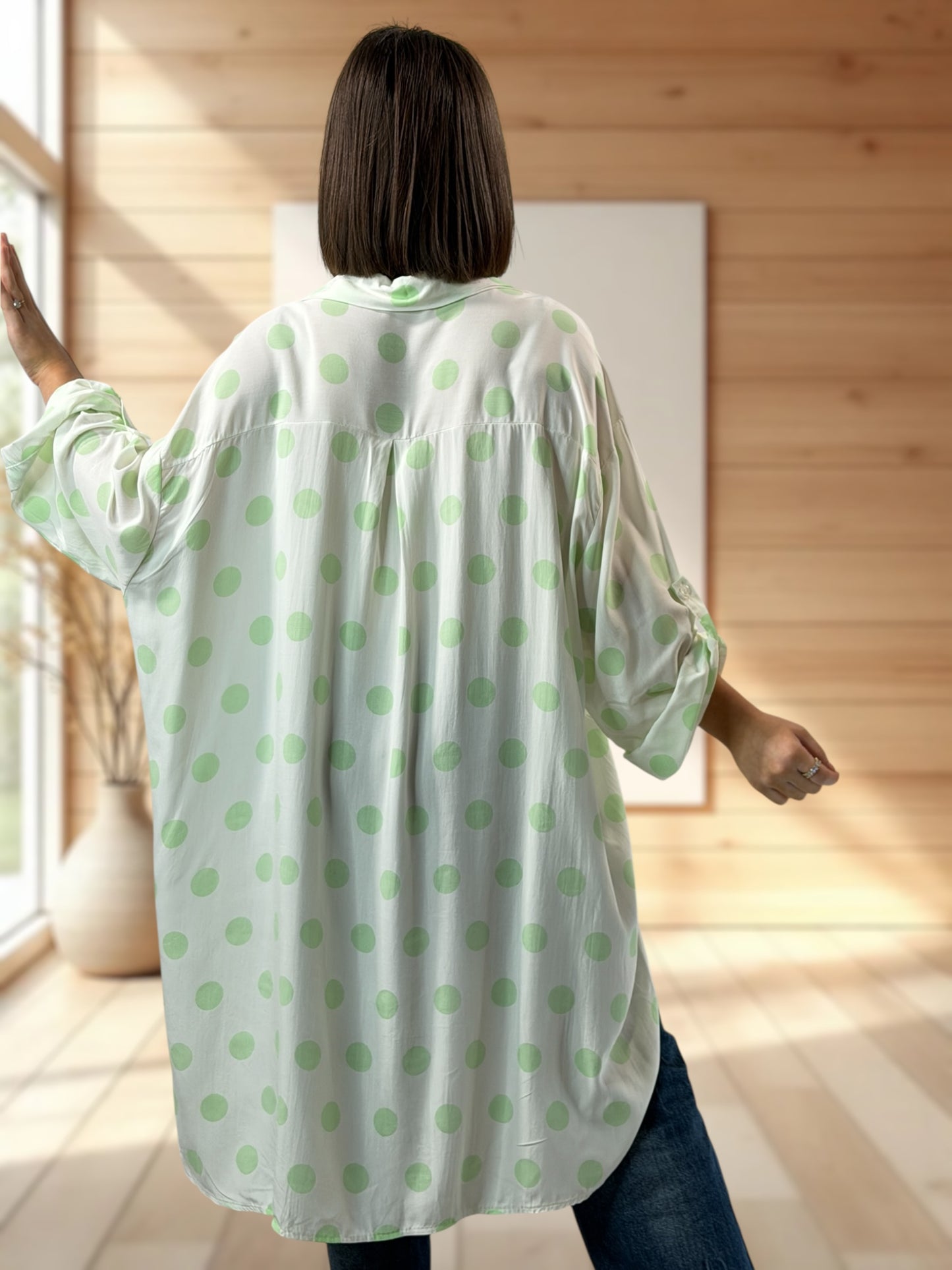 ANGY - CHEMISE OVERSIZE A POIS VERT JUSQU'A LA TAILLE 60