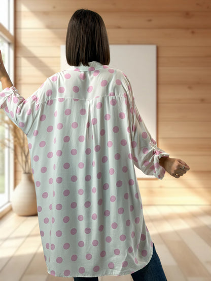 ANGY - CHEMISE OVERSIZE A POIS ROSE JUSQU'A LA TAILLE 60