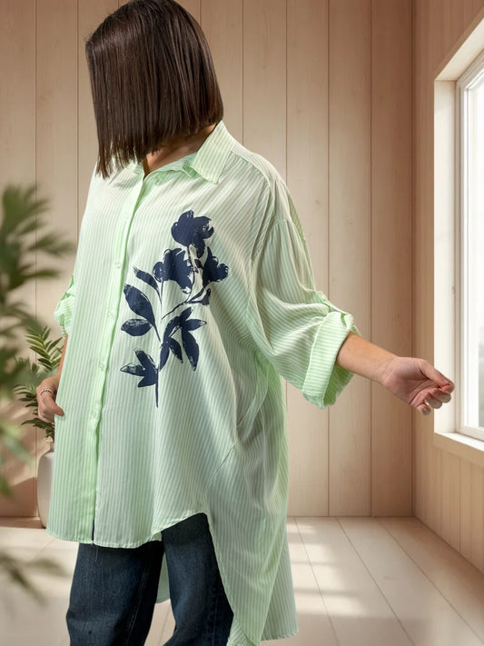 ADRIANA - CHEMISE OVERSIZE VERTE A RAYURE JUSQU'A LA TAILLE 60