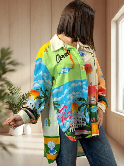 PARADISE - CHEMISE OVERSIZE A MOTIF JUSQU'A LA TAILLE 48/50