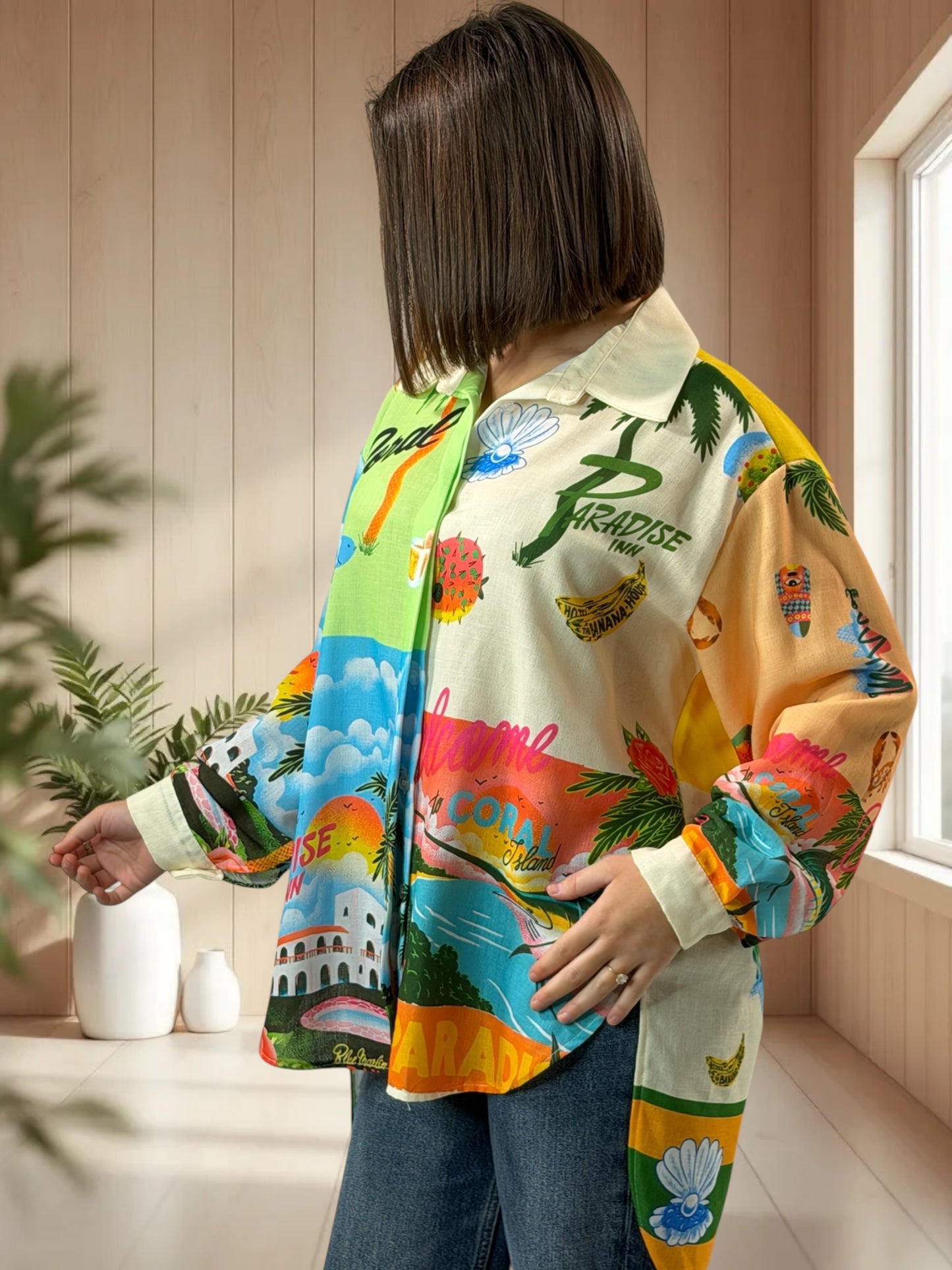 PARADISE - CHEMISE OVERSIZE A MOTIF JUSQU'A LA TAILLE 48/50